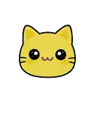 a drawing of a yellow cat with big eyes and a w on its mouth