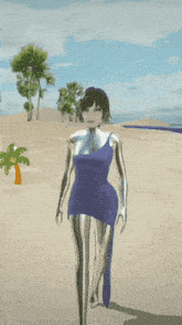 a computer generated image of a woman in a blue dress