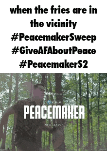 a poster for peacemaker shows a man standing in the woods