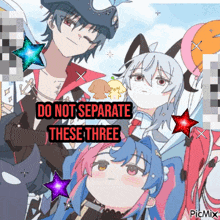a collage of anime characters with the words do not separate these three