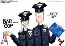 a cartoon of two police officers holding a book titled trump dossier