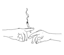 a drawing of two hands holding a marijuana joint .