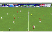 a soccer game is being played in a stadium with ads for coca cola