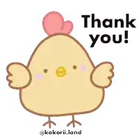 a chicken with a heart on its head and the words thank you
