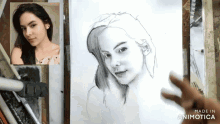 a drawing of a woman 's face is made in animoto