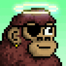 a pixel art of a monkey with sunglasses and a halo on its head