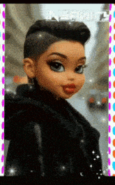 a doll with a shaved head and the word insanity on the bottom right