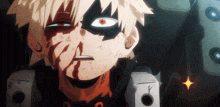 a close up of a person 's face with blood coming out of it