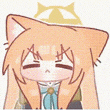 a cartoon girl with long hair and a cat ear is sleeping .