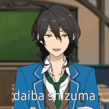 a cartoon character with the name daiba shizuma written on the bottom