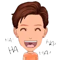 a cartoon drawing of a man laughing with ha written around his face