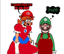 a cartoon of mario and luigi with daisy saying i wanna fuck you so bad rude
