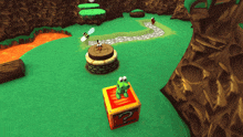a frog sits on a red block with a question mark