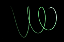 a green swirl on a black background that looks like the letter e