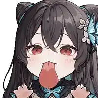 a girl with long black hair and a butterfly on her hair is sticking out her tongue .