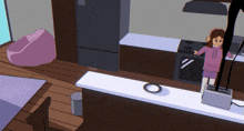 a cartoon of a girl in a kitchen