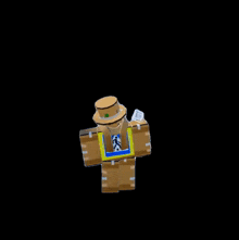 a cardboard figure with a top hat and a sign that says ' crosswalk ' on it