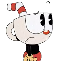 a cartoon drawing of a cup with a red and white striped horn