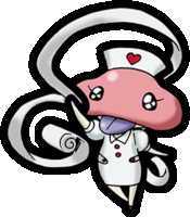a cartoon of a nurse with a pink mushroom head