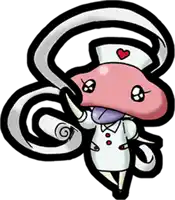 a cartoon of a nurse with a pink mushroom head