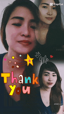 a collage of a woman 's face with the words thank you