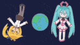 a cartoon drawing of a girl and a globe