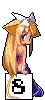 a pixel art of a girl sitting on a block with a cat ears .