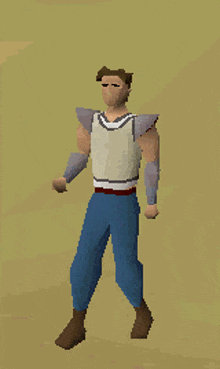 a pixel art of a man with his arm up
