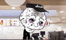 a cartoon drawing of a man wearing a jim beam hat