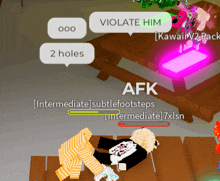a screenshot of a video game with the words violate him and 2 holes
