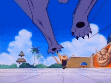 a cartoon of a man being attacked by a monster 's paws