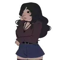 a drawing of a girl with long black hair