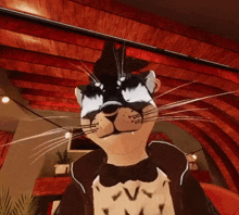 a cartoon cat wearing a bow tie and a mask