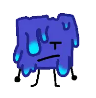 a cartoon drawing of a blue object with a face and arms and legs