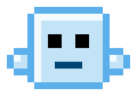 a pixel art drawing of a robot face with a sad expression