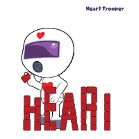 a cartoon drawing of a heart trooper with the word heart written in red bricks