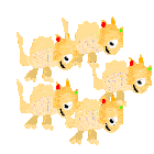 a cartoon drawing of a group of animals with horns and eyes
