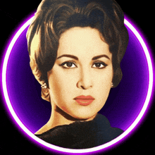 a portrait of a woman with a purple circle around her