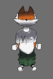 a cartoon drawing of a fox wearing a t-shirt that says vf 's