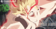 a close up of a person 's face with crunchyroll written in the corner .