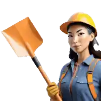 a woman in a hard hat is holding a shovel