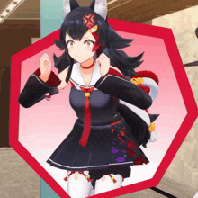 a girl with a red x on her forehead is in a red circle
