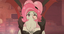 a cartoon character with pink hair and a beard says ln eta on the bottom