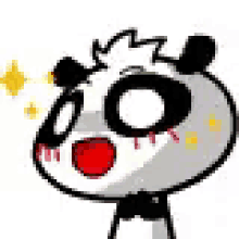 a cartoon panda bear with a red nose and a black eye is standing on a white background .