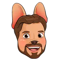a cartoon drawing of a man with a beard and dog ears on his head