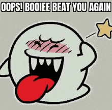 a cartoon of a boo with its tongue out and a star .