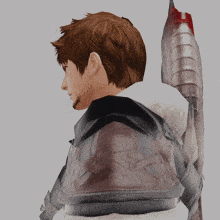 a man with a beard is holding a sword and wearing armor