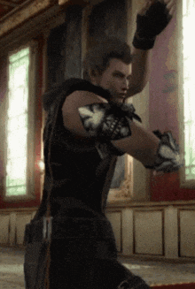 a man in a video game is standing in a room with a gun