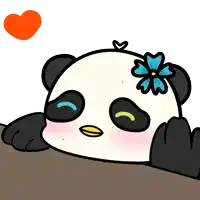a drawing of a panda bear with a blue flower on its head