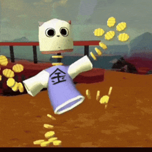 a cartoon character wearing a purple shirt with chinese writing